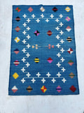 Blue and White Shooting Star Handmade Cotton Area Flat Weave Rug, Hallway Floor Rug, Cotton Rug, Cotton Blue Color Rug.