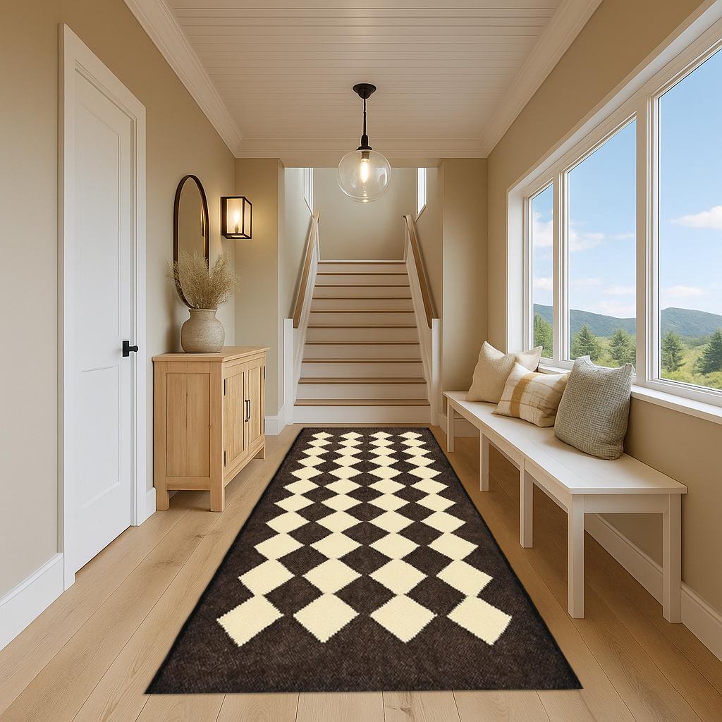 Checker Diamond Runner Rug | Long Hallway Carpet | Modern Geometric Rug | Stylish Entryway Runner | Custom Order