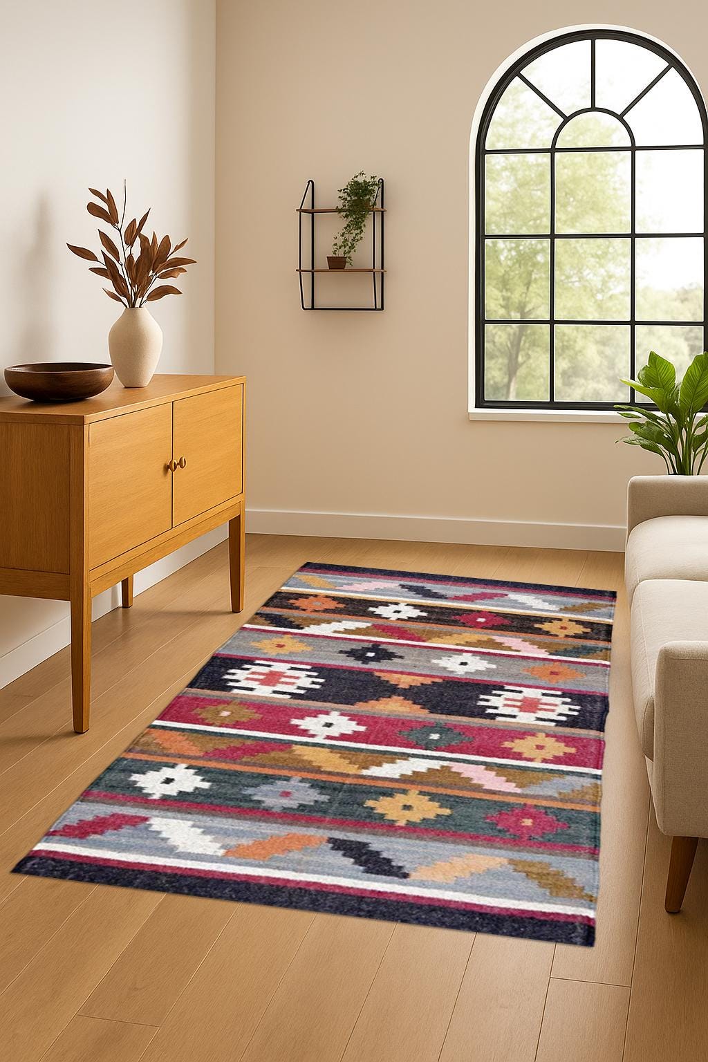 3X5 Ft Kilim Wool Jute Multicolor Area Living Room Bohemian Modern Home Décor, Oriental, Traditional Indian, Geometric, Turkish