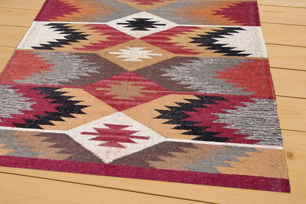 Indian Kilim rug, Handwoven Wool Jute kilim Rug, Bohemian Indian Jute Rug for home decor | Kilim Runner Rug, Handmade Kilim Motif Runner