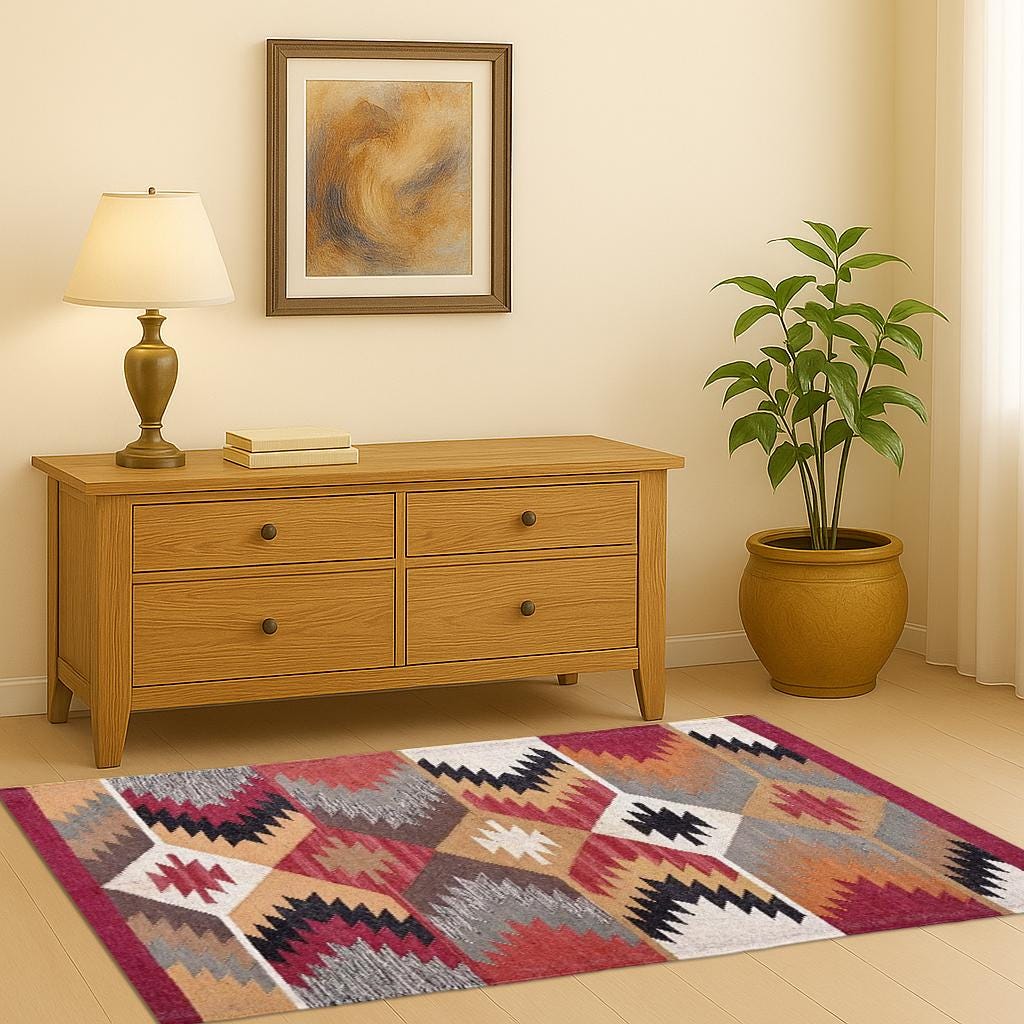 Indian Kilim rug, Handwoven Wool Jute kilim Rug, Bohemian Indian Jute Rug for home decor | Kilim Runner Rug, Handmade Kilim Motif Runner