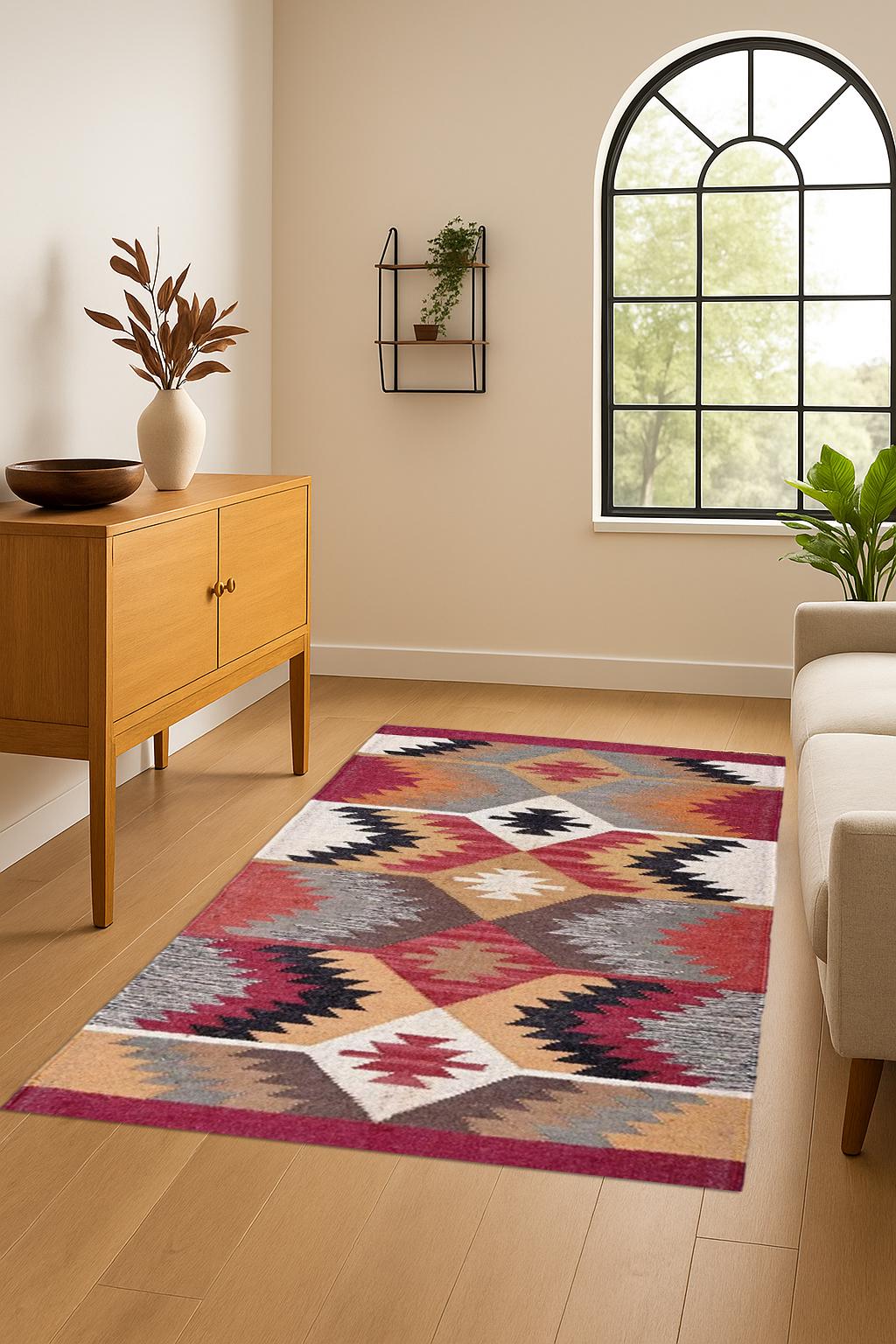Indian Kilim rug, Handwoven Wool Jute kilim Rug, Bohemian Indian Jute Rug for home decor | Kilim Runner Rug, Handmade Kilim Motif Runner