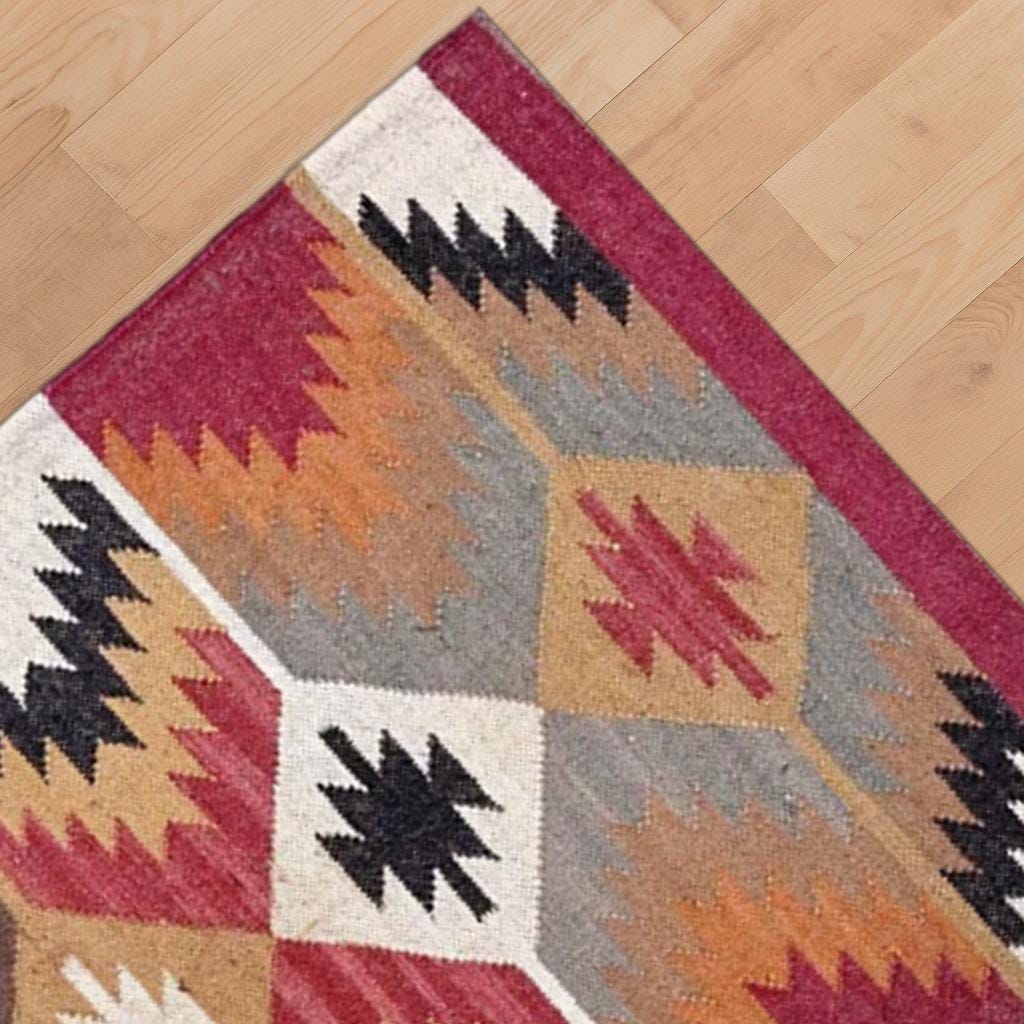 Indian Kilim rug, Handwoven Wool Jute kilim Rug, Bohemian Indian Jute Rug for home decor | Kilim Runner Rug, Handmade Kilim Motif Runner