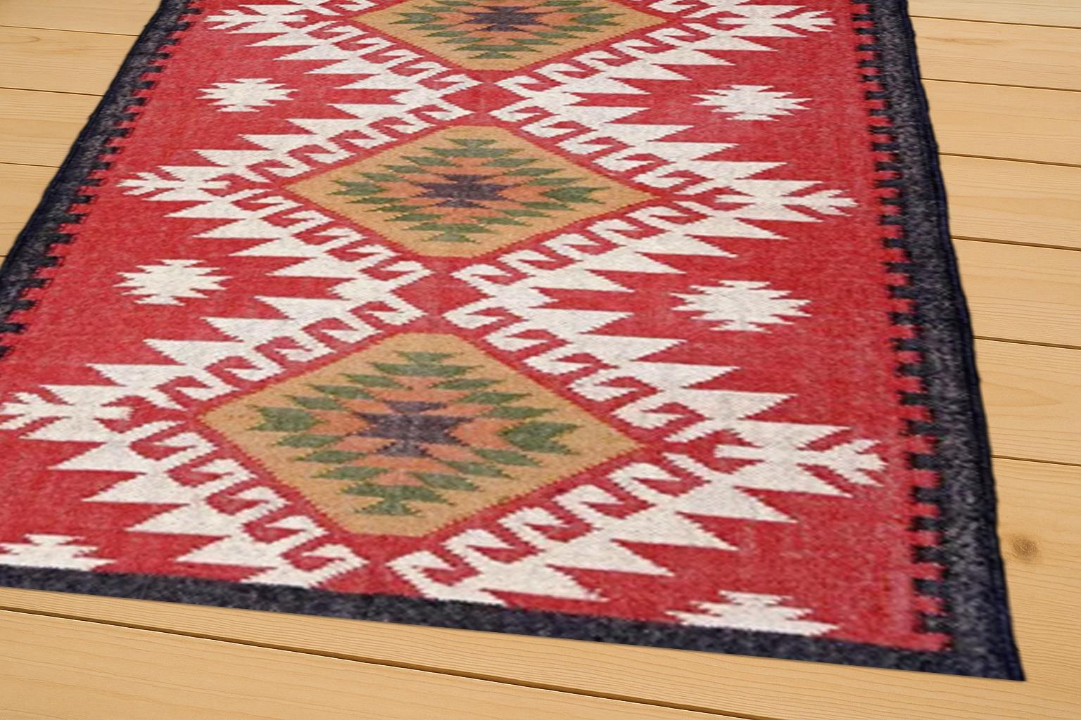 Large Kilim Rug, Handwoven, Wool and Jute Rug Handmade, Kilim Dhurrie Rug, Motifs, Oriental, Traditional Indian