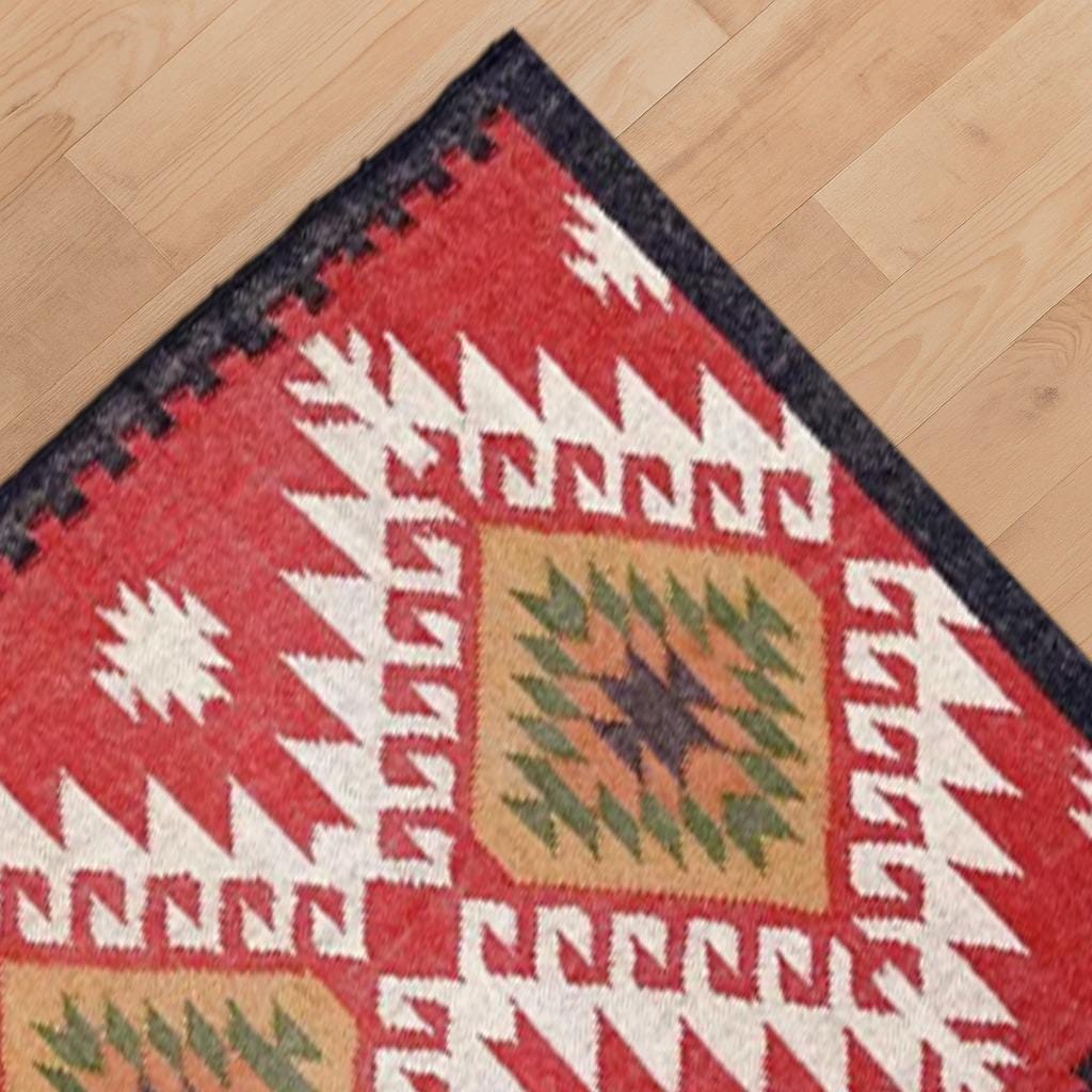Large Kilim Rug, Handwoven, Wool and Jute Rug Handmade, Kilim Dhurrie Rug, Motifs, Oriental, Traditional Indian