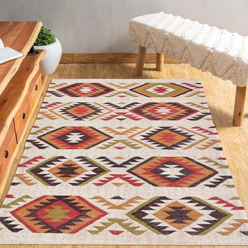 Large Kilim Rug, Handwoven, Kilim Dhurrie Rug, Motifs, Oriental, Handmade Wool Jute Kilim Rug
