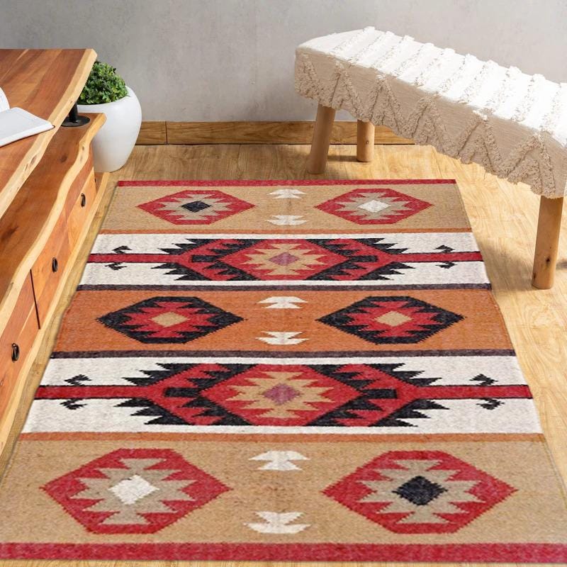 Earthy Jute Kilim Area Rug – Textured Boho Scandinavian Decor