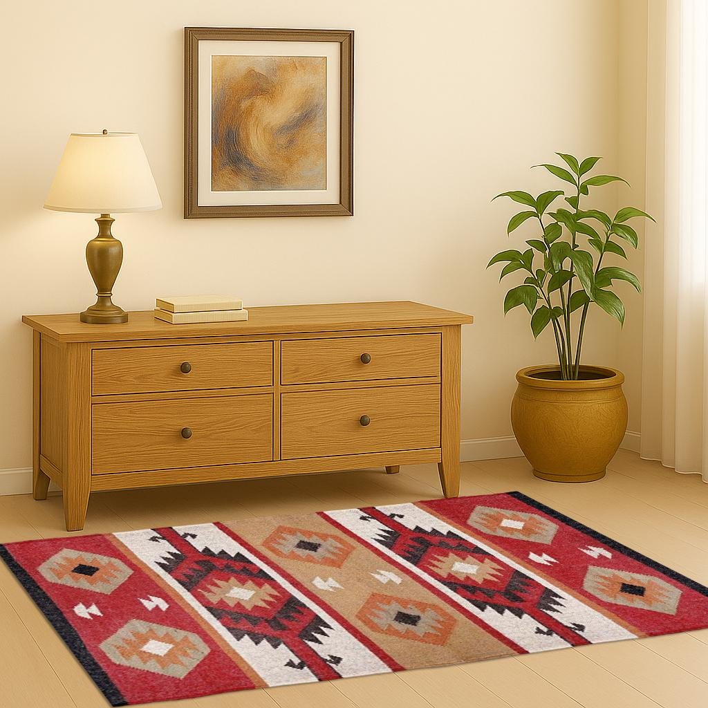 Vintage-Style Jute Kilim Rug – Tribal Geometric Woven Decor