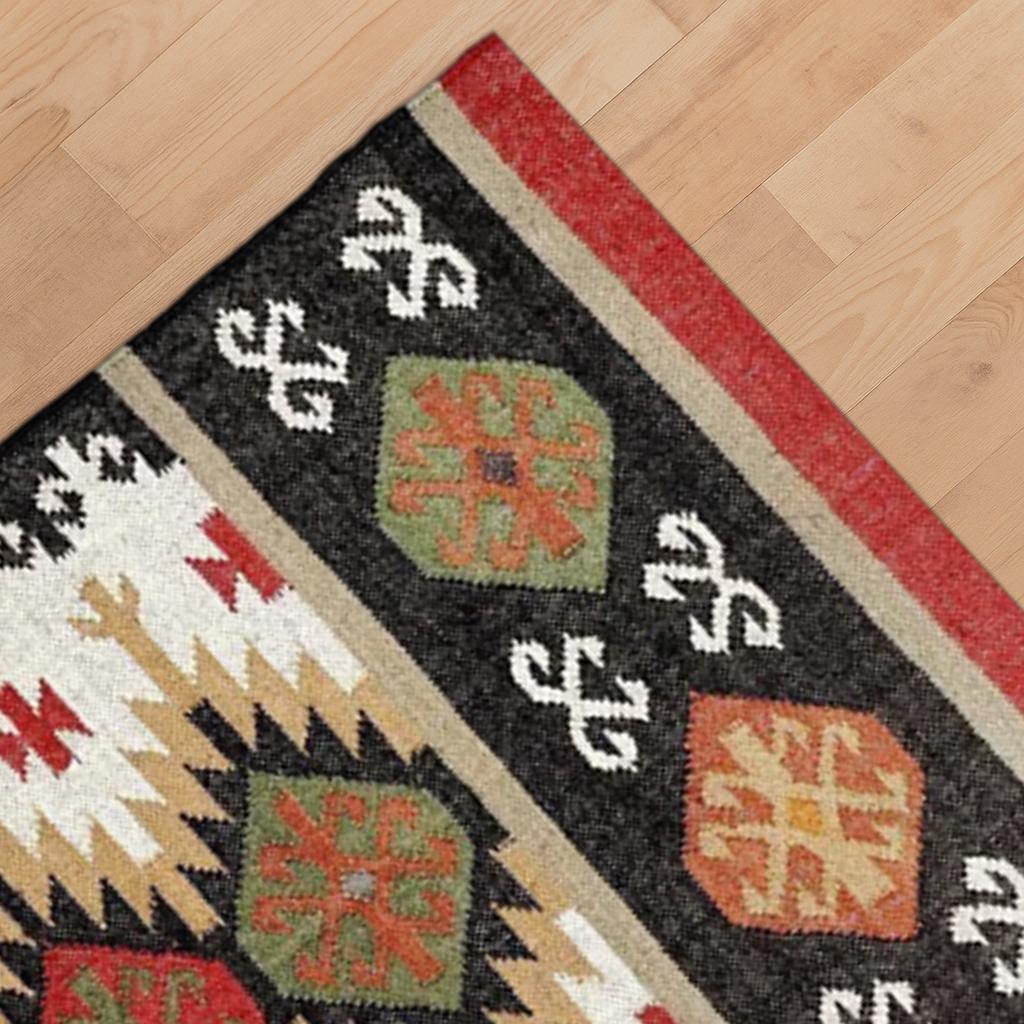 Vintage Wool Jute Kilim Rug | Turkish Kilim Rug | Jute Home Accessories | Farmhouse Rug | Boho Patterned Rug | Modern Kilim Rug