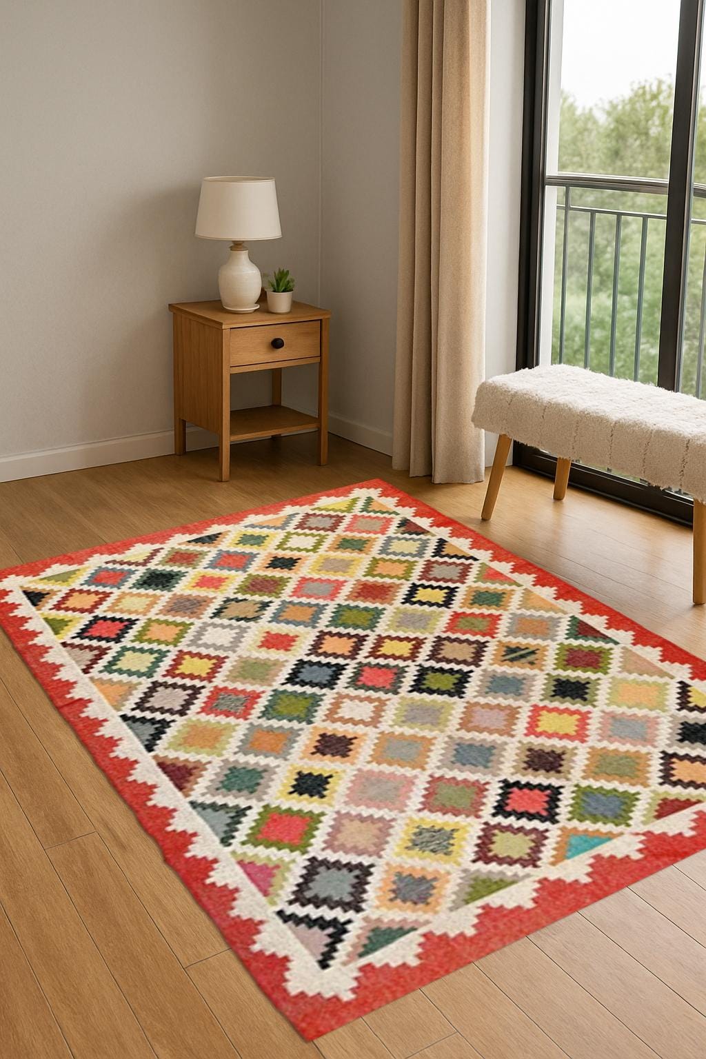 Boho Multicolor Jute Kilim Rug | Artisan Flatweave | Eco Natural Fiber Carpet | Flatweave Jute Rug | Natural Woven Rug | Farmhouse Jute Rug