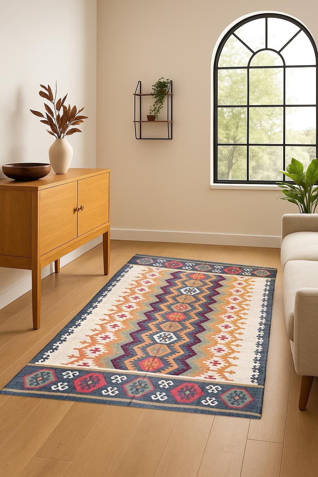 New Modern Geometric Patterned Hand Knotted Turkish Rug | Bedroom Rug | Kids Rug, Bohemian Rug | Washable Rug | Nursery Rug |  Custom Rug