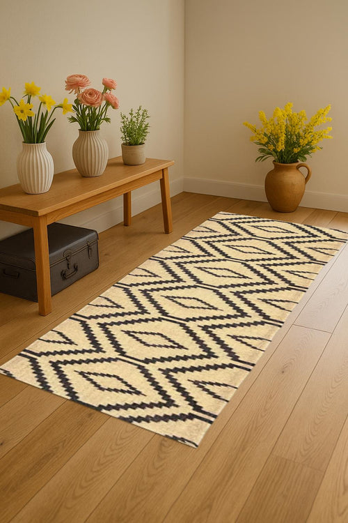 Boho Jute Kilim Area Rug/Runner – Handmade Tribal Pattern Carpet