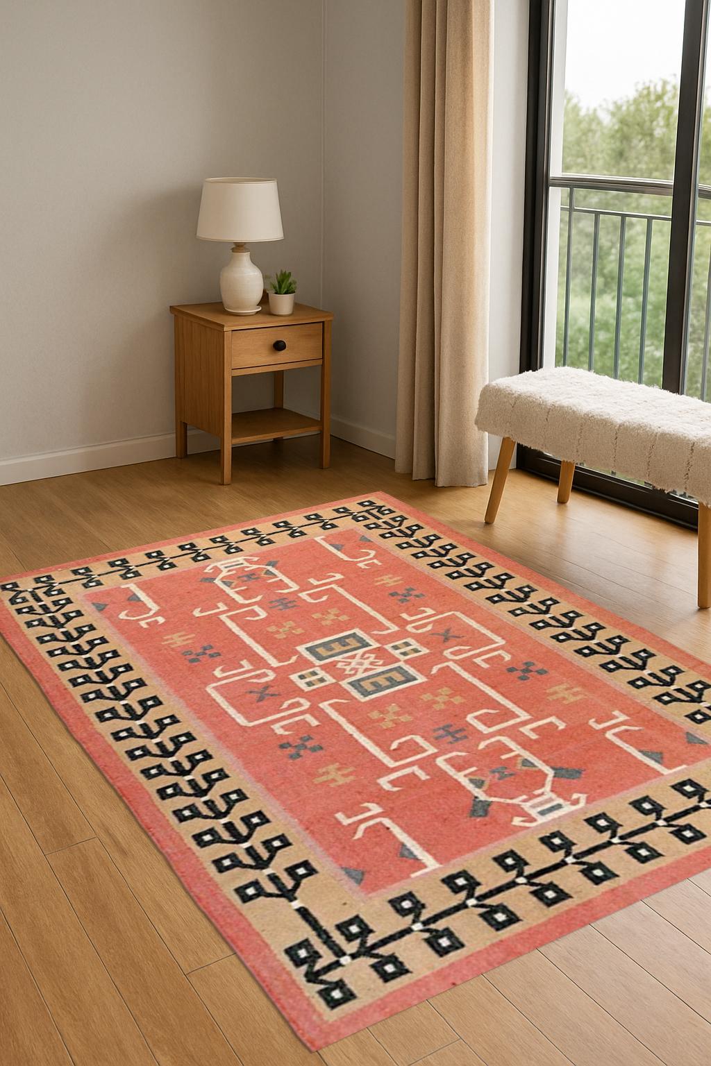 Colorful Jute & Wool Kilim Dhurrie Rug | Eco-Friendly Home Decor |Minimalist Boho Interior Rug |  Kilim Dhurrie Rug gift | Eco-Friendly Rug