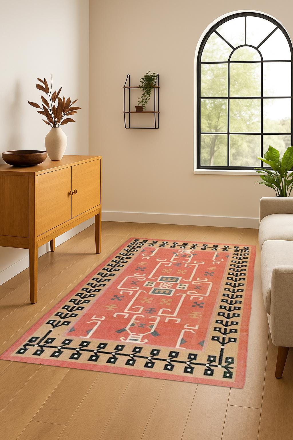 Colorful Jute & Wool Kilim Dhurrie Rug | Eco-Friendly Home Decor |Minimalist Boho Interior Rug |  Kilim Dhurrie Rug gift | Eco-Friendly Rug
