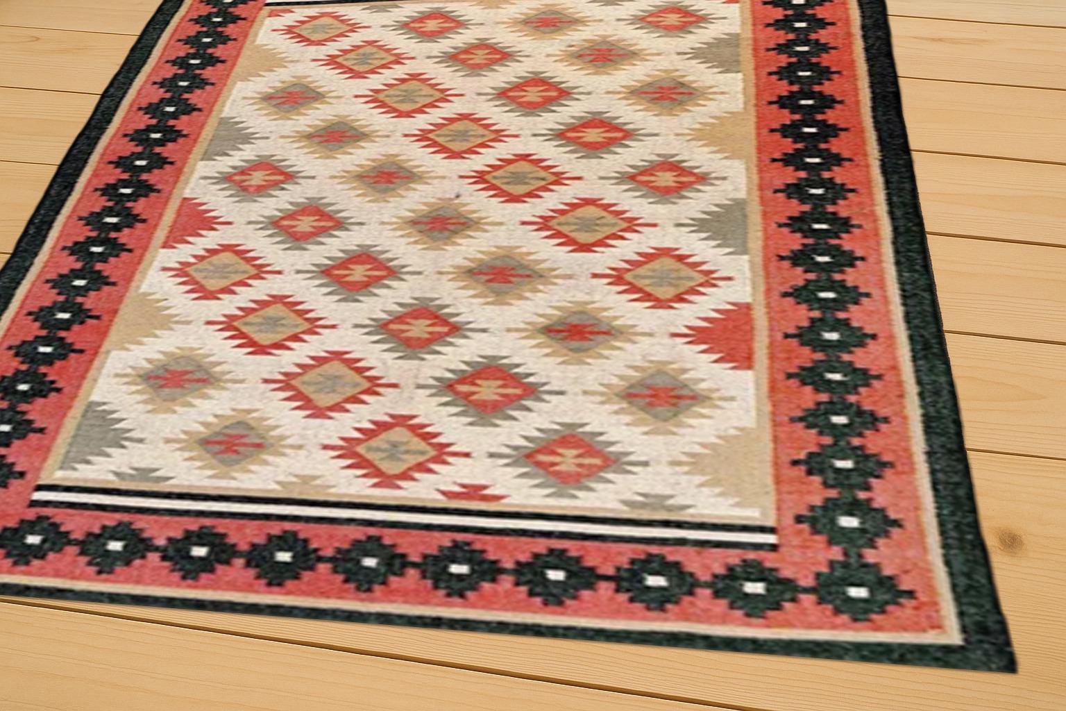 Flatweave Jute & Wool Kilim Dhurrie Rug | Antique Rug | Modern Boho Living Room Rug | Christmas Decor | Bedroom Floor Carpet