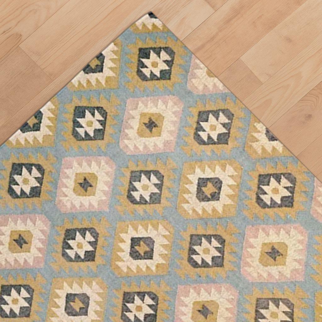 Traditional Kilim Rug for Bedroom | Geometric Design Rug | Colorful Kilim Dhurrie Rug | Kilim Rug for Bedroom | Kitchen | Living Area