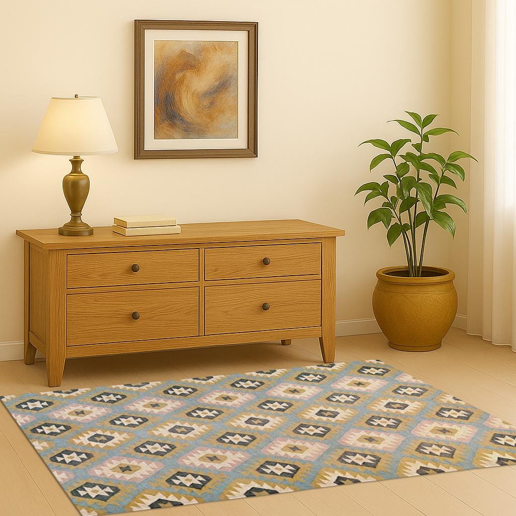 Traditional Kilim Rug for Bedroom | Geometric Design Rug | Colorful Kilim Dhurrie Rug | Kilim Rug for Bedroom | Kitchen | Living Area