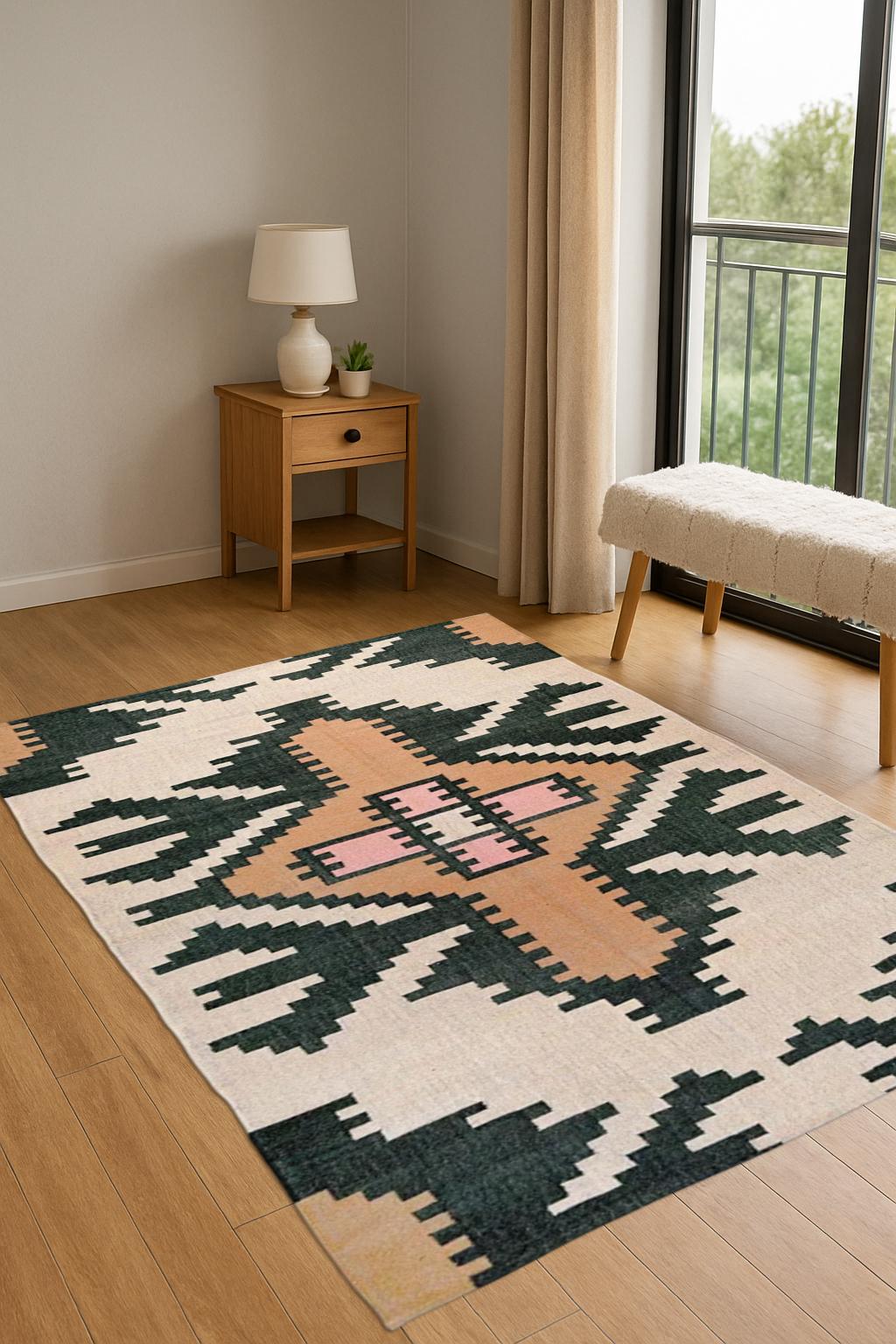 Handwoven Jute Kilim Rug – Natural Boho Area Rug for Living Room or Bedroom
