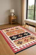 Boho Kilim Jute Rug | Handwoven Natural Fiber Rug | Neutral Farmhouse Area Carpet | Vintage-Style Kilim Jute Rug | Rustic Handwoven Carpet
