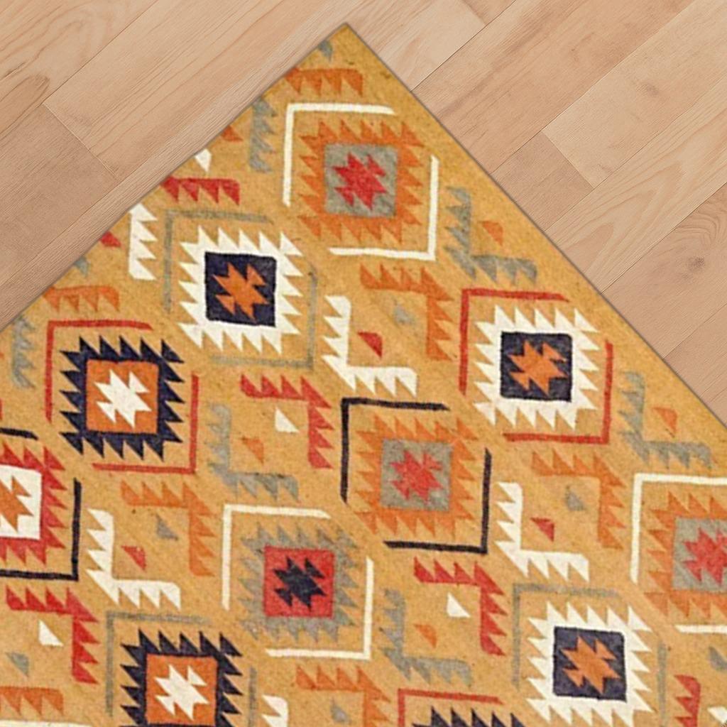 Kilim Jute Handmade Bohemian Area Rug | Natural Fiber Carpet |Woven Neutral Home Decor | Vintage Style Kilim Jute Rug | Rustic Handwoven