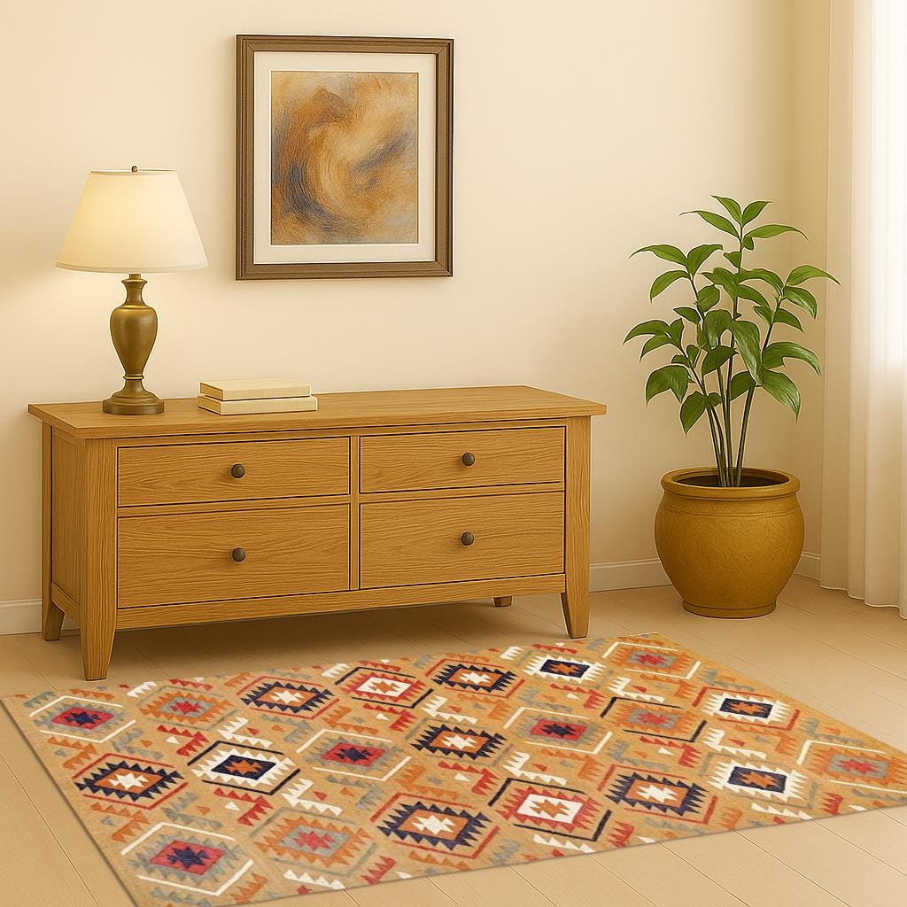 Kilim Jute Handmade Bohemian Area Rug | Natural Fiber Carpet |Woven Neutral Home Decor | Vintage Style Kilim Jute Rug | Rustic Handwoven