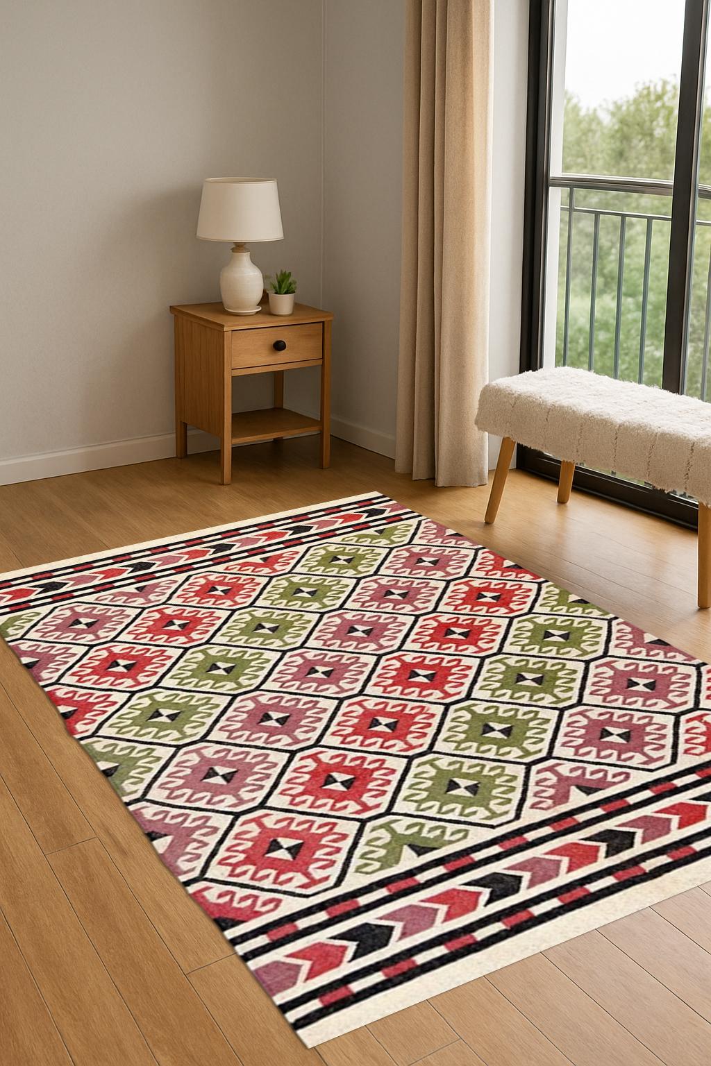 Handwoven Kilim Jute Rug | Boho Natural Area Rug | Eco-Friendly Farmhouse Carpet | Rustic Living Room Decor | Bohemian Area Rug