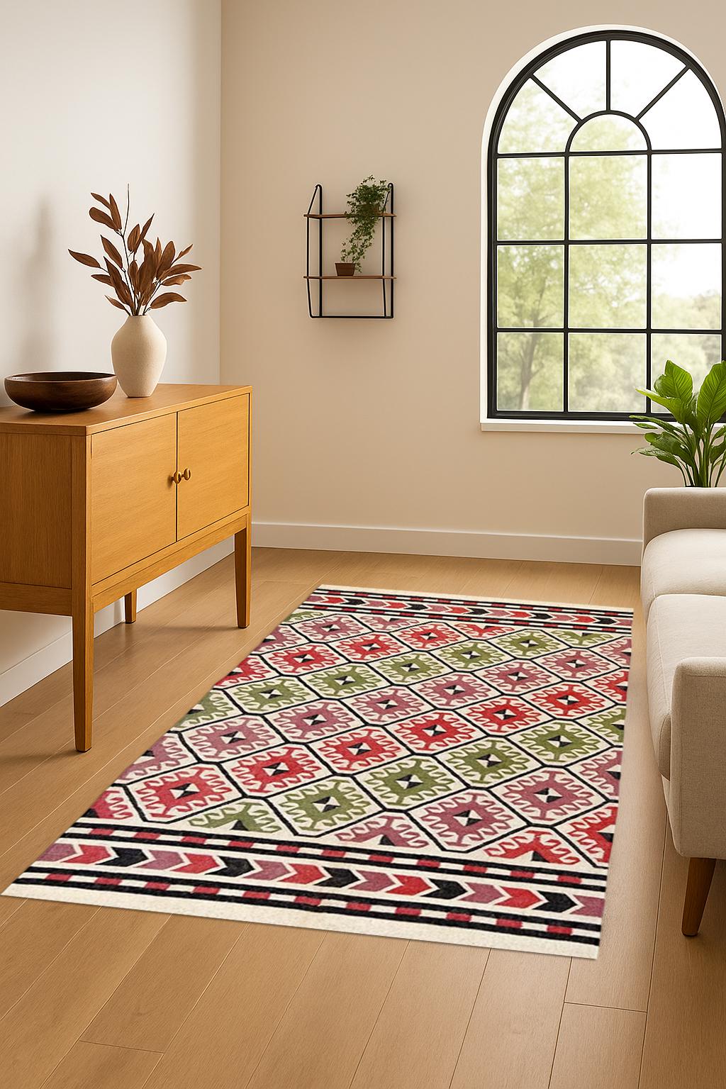 Handwoven Kilim Jute Rug | Boho Natural Area Rug | Eco-Friendly Farmhouse Carpet | Rustic Living Room Decor | Bohemian Area Rug