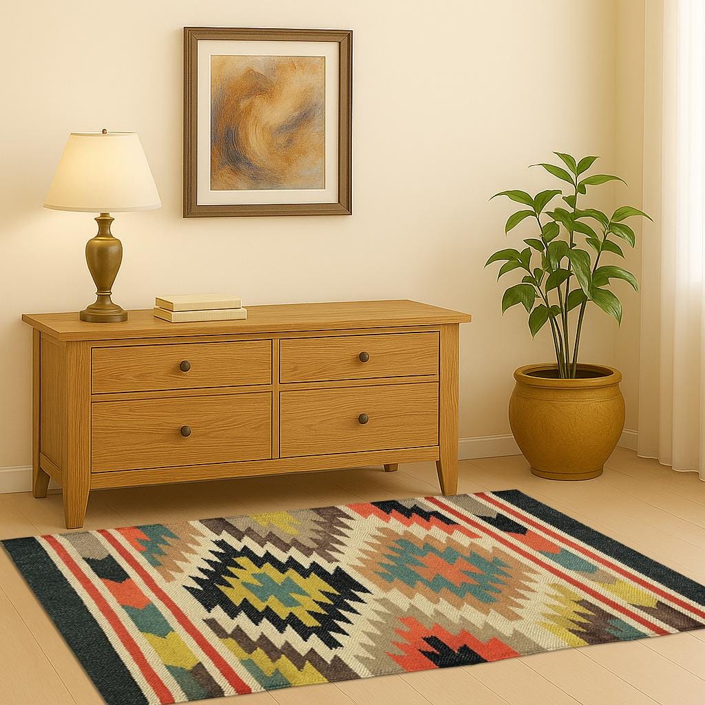 Vintage Wool Jute Kilim Rug, Handwoven, Wool and Jute Rug Handmade, Kilim Dhurrie Rug, Hallway kitchen Living Floor, Area Rug