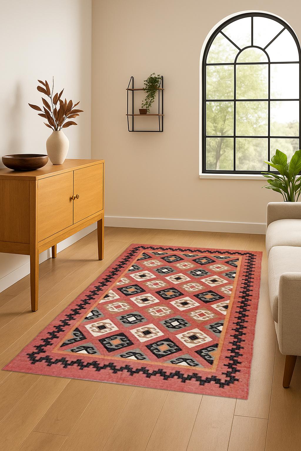 Natural Jute Kilim Rug – Handmade Flatweave Area Rug | Rustic Farmhouse Carpet | Eco Home Decor | Jute Kilim Rug | Sustainable Boho Decor