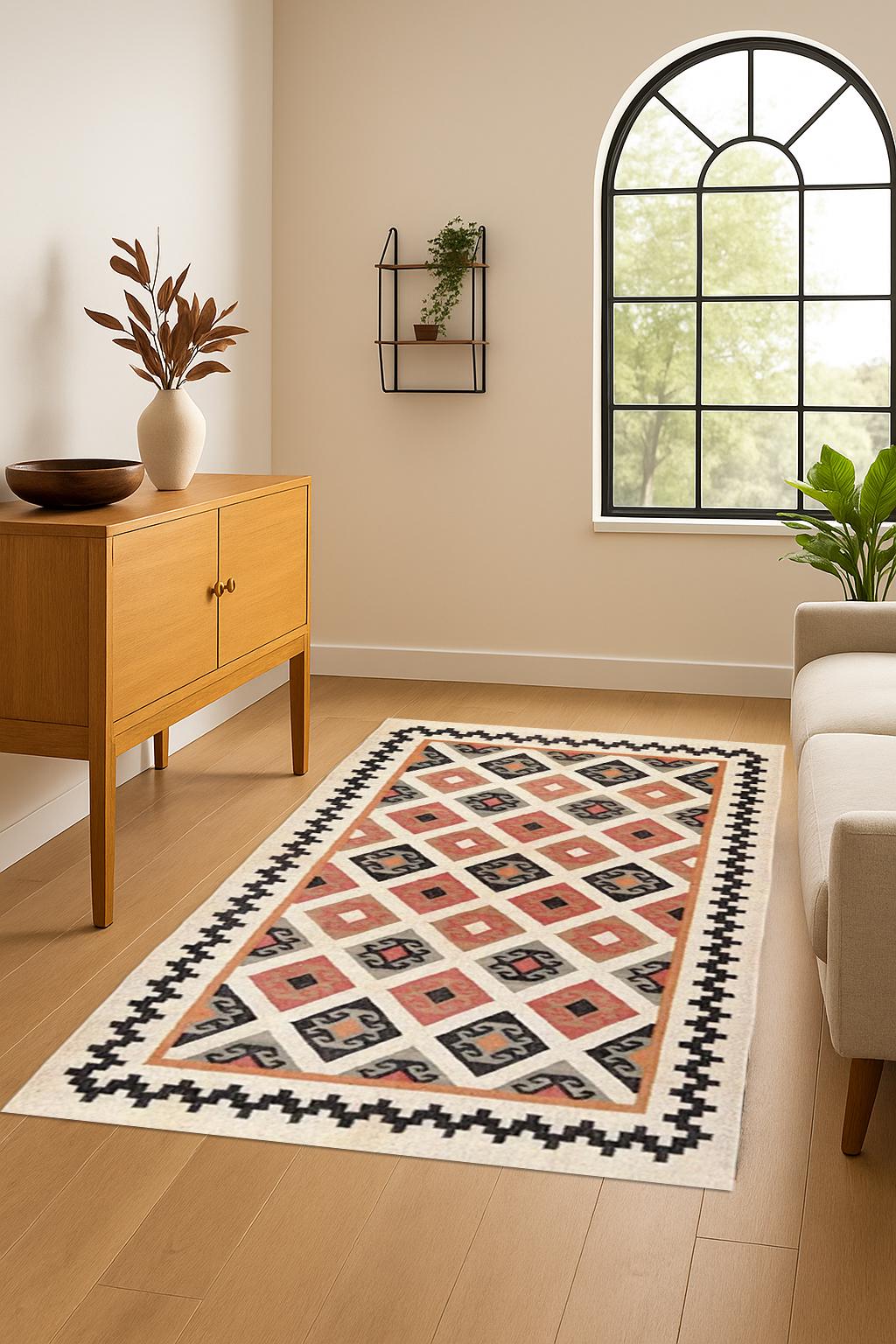 Vintage-Inspired Jute Kilim Rug| Handwoven Flatweave Carpet |Tribal Pattern Natural Rug |Sustainable Boho Decor Rug |Rustic Farmhouse Carpet