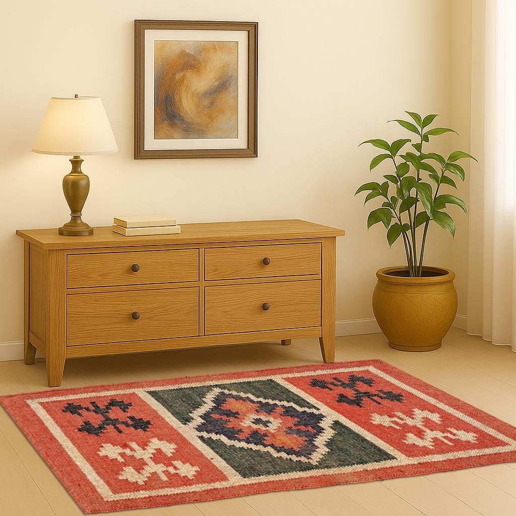 Boho Jute Kilim Rug| Handwoven Natural Fiber Area Rug |Flatweave Tribal Style Rustic Jute Kilim Rug | Handwoven Eco Area Carpet |Home Accent