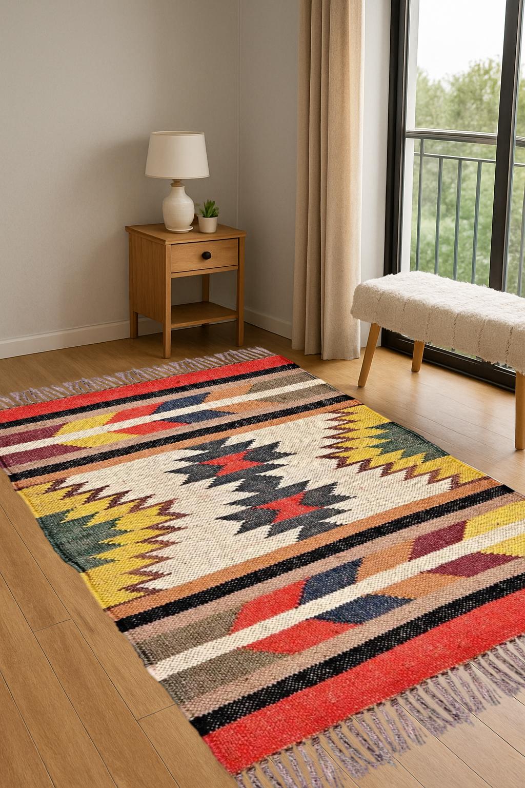 Rustic Jute Kilim Rug | Handwoven Eco Area Carpet | Bohemian Natural Home Décor | Handcrafted Natural Jute Kilim Rug | Bohemian Tribal Rug