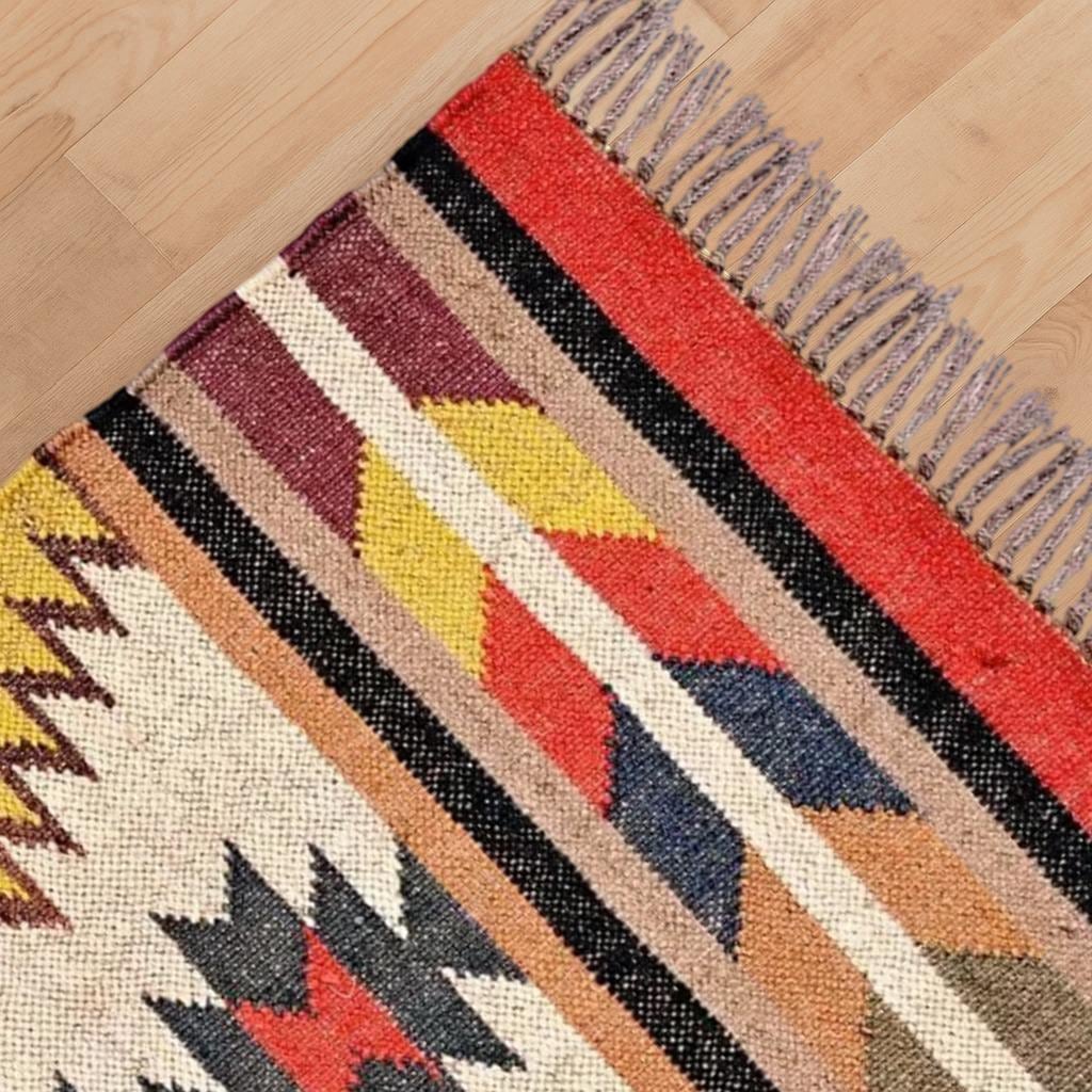 Rustic Jute Kilim Rug | Handwoven Eco Area Carpet | Bohemian Natural Home Décor | Handcrafted Natural Jute Kilim Rug | Bohemian Tribal Rug