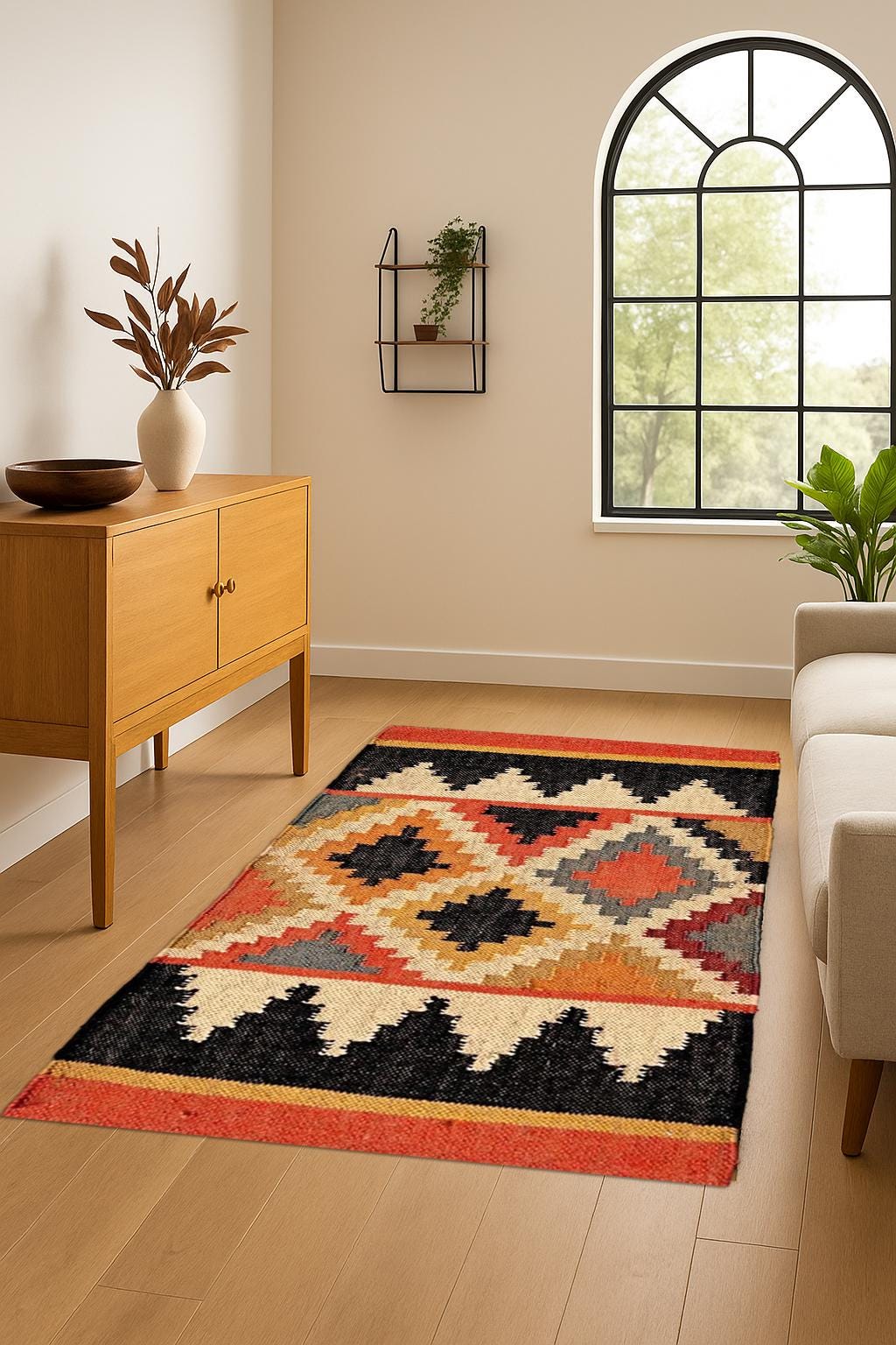 Jute Kilim Rug Boho Natural Area Rug, Flatweave Tribal Carpet, Eco-Friendly Farmhouse Decor, Rustic Woven Floor Mat- Home Decor