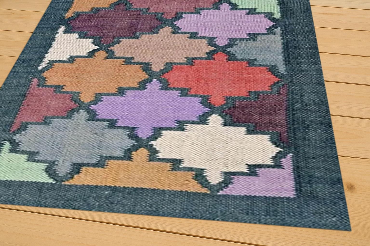 Kilim Rug Runner | Wool Jute Rug | Handmade Wool Jute Rug | Navajo kilim Rug | Outdoor & Indoor Rug | Colorful Living Room Rug Runner