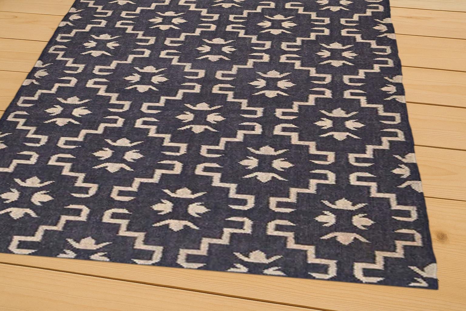 Handwoven Jute Kilim Rug | Boho Natural Area Rug, Eco-Friendly Floor Decor Bohemian Jute Kilim Area Rug | Textured Eco Home Decor