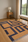 Handcrafted Wool Kilim Rug | Geometric Shape Custom Durrie Swedish Scandinavian Designer Handmade Flatweave Rug for Living Room | Home Decor