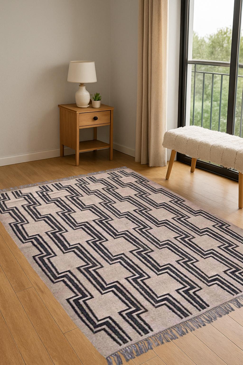 Handmade Wool Jute Rug | Handwoven Wool Jute Kilim Rug | Home Decor Rugs |  Costume Size Wool Rug | Vintage Area Rug | Boho Decor Rug