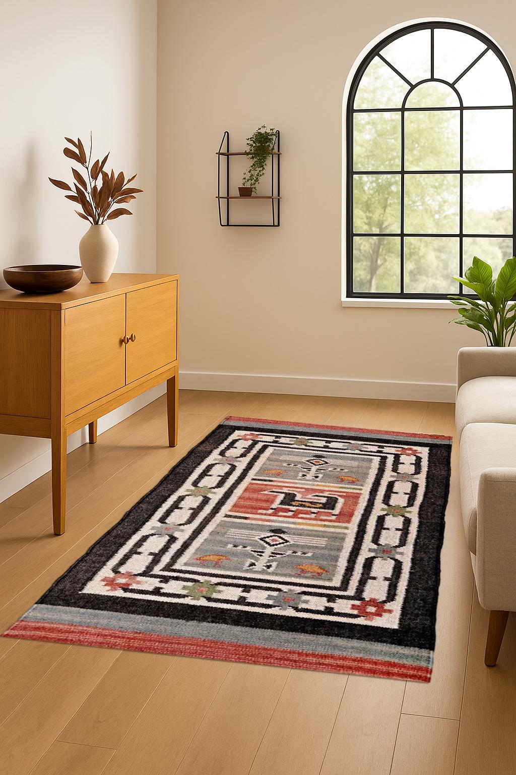 Artisan Handwoven Jute Kilim Rug | Boho Rustic Flatweave Carpet | Natural Fiber Rug |  Indian Dhurrie Rug,Navajo Kilim Rug | Customize Rug