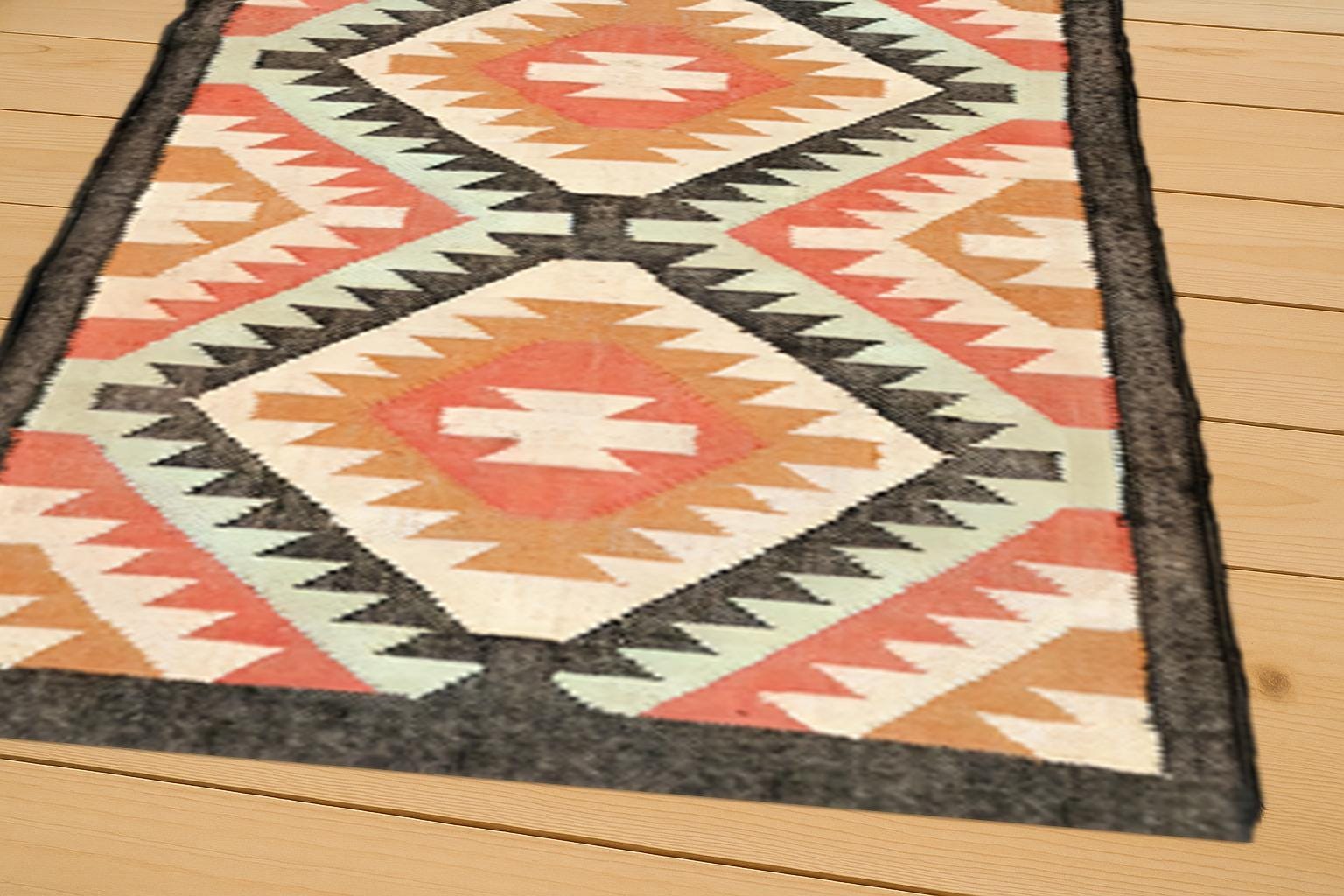 Handwoven Wool Jute Kilim Rug | Sustainable Natural Fiber Flatweave | Boho Farmhouse Hallway Carpet | Eco-Friendly Dhurrie For Decor