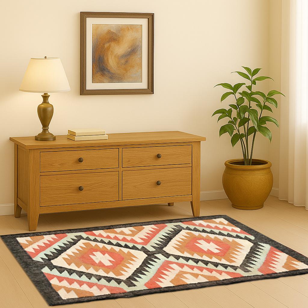 Handwoven Wool Jute Kilim Rug | Sustainable Natural Fiber Flatweave | Boho Farmhouse Hallway Carpet | Eco-Friendly Dhurrie For Decor