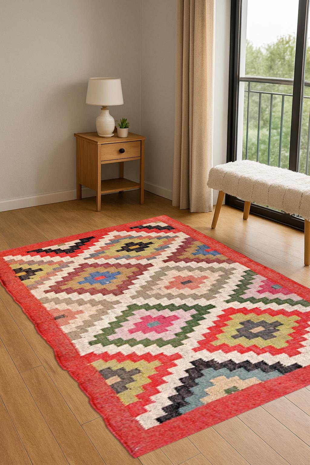 Handcrafted Kilim Rug |  Handwoven Wool and Jute Rug Handmade | Kilim Dhurrie Rug | Traditional Indian jute Area rug Custam Size Rugs