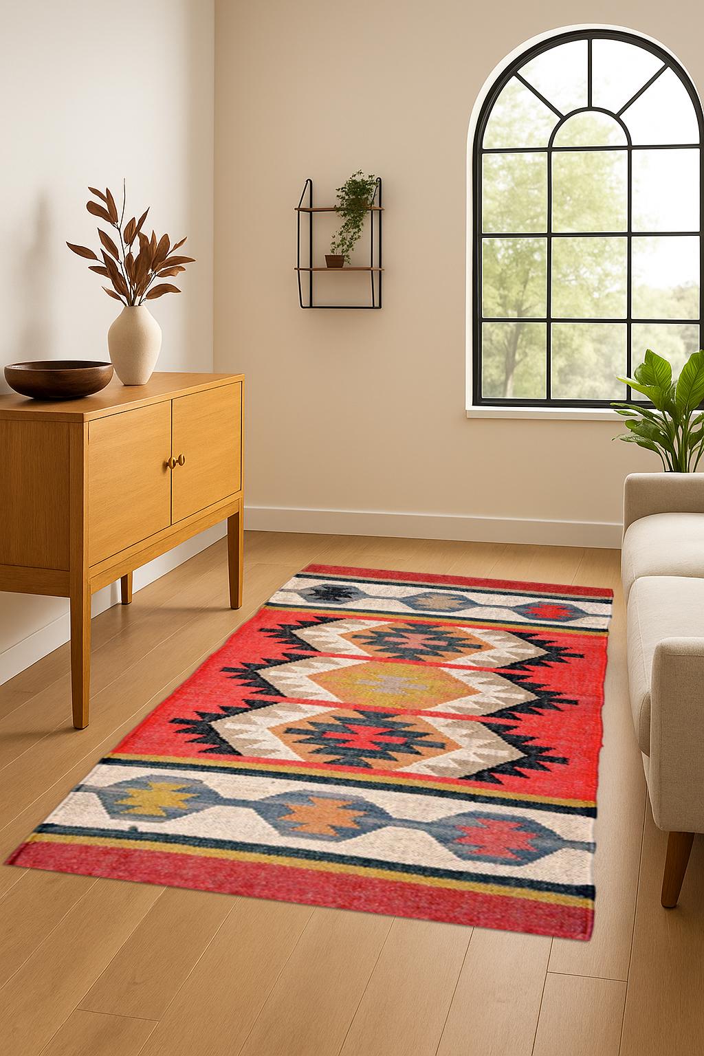 Handwoven Jute Rug  | Handwoven Flatweave Dhurrie | Handmade Traditional Indian Geometric Area Rugs for Jute Kilim Rug | Living Room Rugs