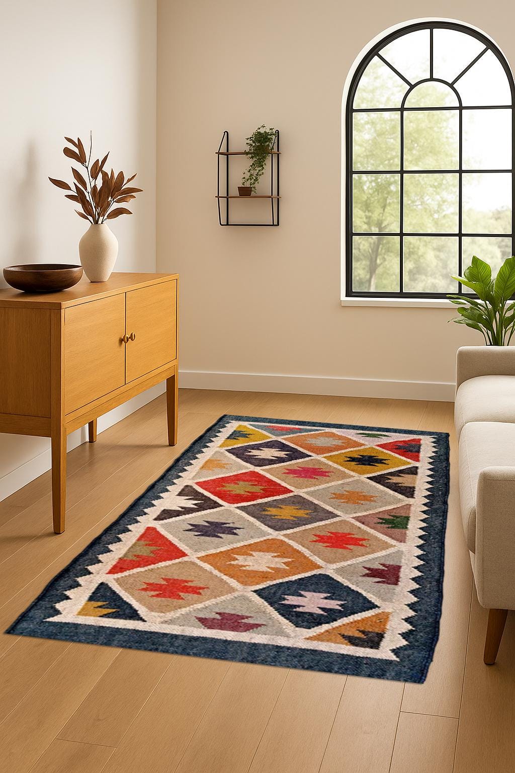 Vintage-Inspired Jute Kilim Rug | Handcrafted Tribal Design Rug for Bohemian or Rustic Home Decor | Floor Kilim Rug for Bedroom | Kilim Rug