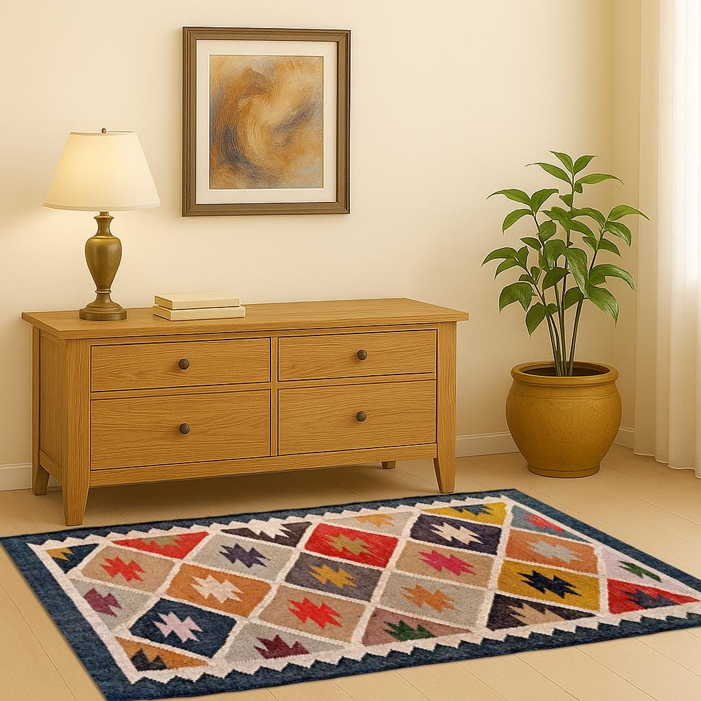 Vintage-Inspired Jute Kilim Rug | Handcrafted Tribal Design Rug for Bohemian or Rustic Home Decor | Floor Kilim Rug for Bedroom | Kilim Rug