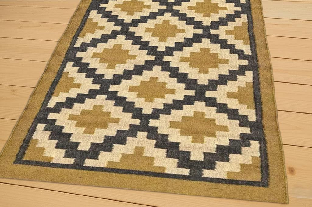Geometric Wool Jute Traditional Rug | Handmade Vintage Rug | Geometric Pattern Jute Rug | Handwoven Rug for Living Room | Bedroom Decor Rug