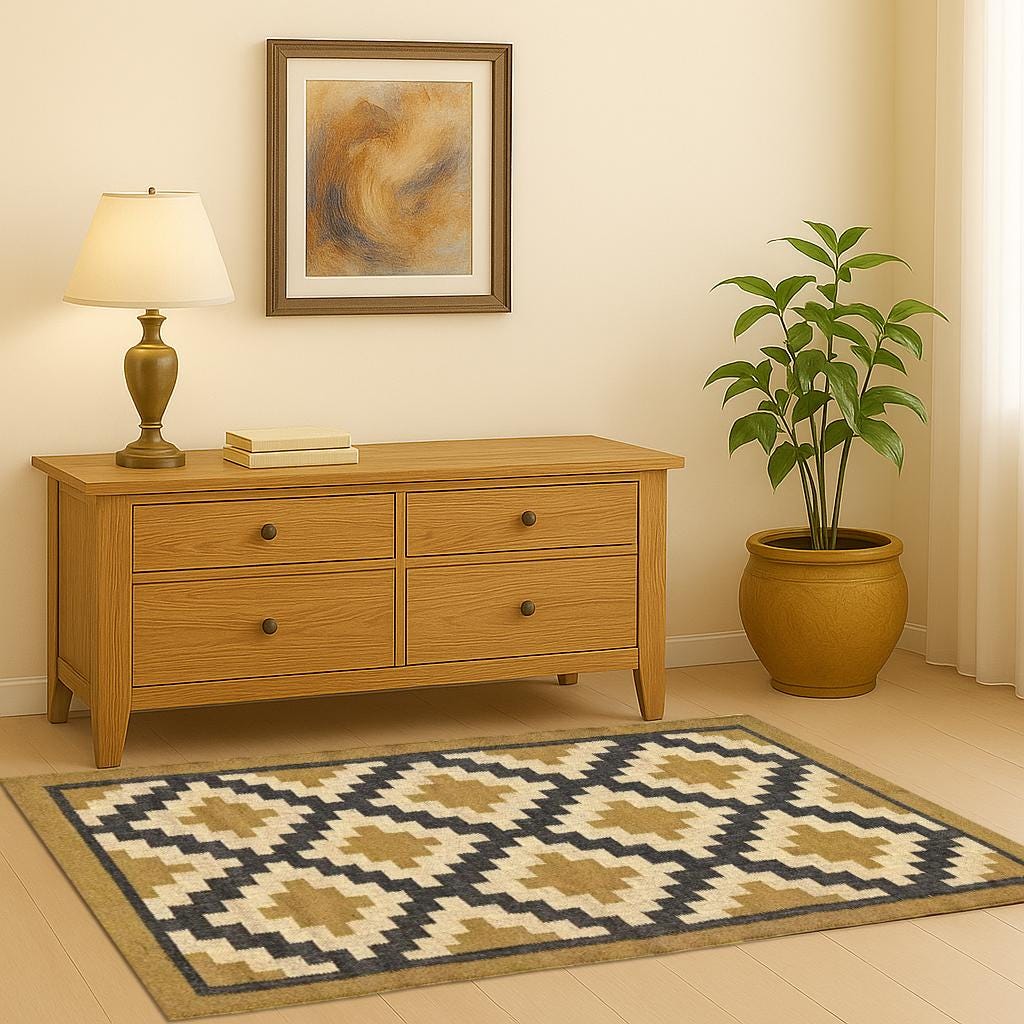 Geometric Wool Jute Traditional Rug | Handmade Vintage Rug | Geometric Pattern Jute Rug | Handwoven Rug for Living Room | Bedroom Decor Rug