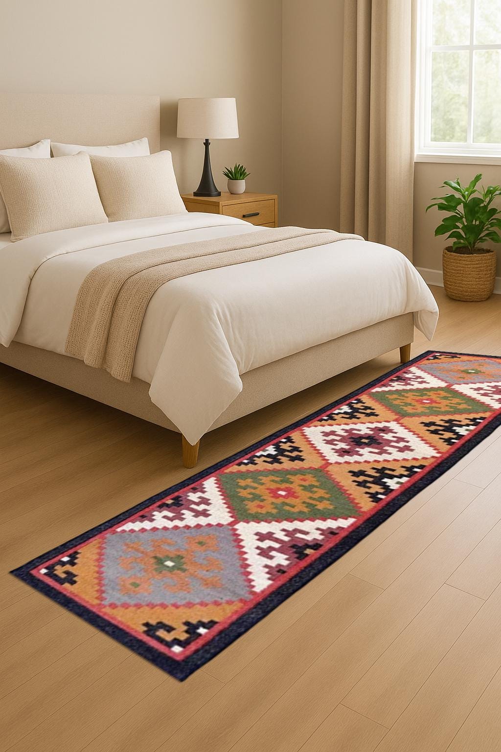 Traditional Indian Wool Jute Kilim Runner Rug – Handcrafted Dhurrie for Living Room | Runner Carpet for Hallway | Living Room & Bedroom
