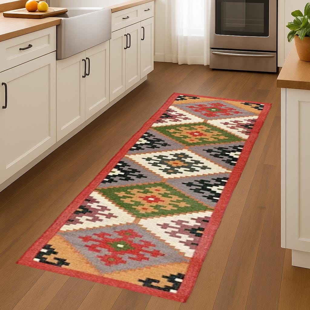 Natural Fiber Kilim Wool Jute Runner | Wool Jute Kilim Runner | Rustic Handwoven Kilim Wool Jute Runner Rug | Handmade Flat weave Carpet