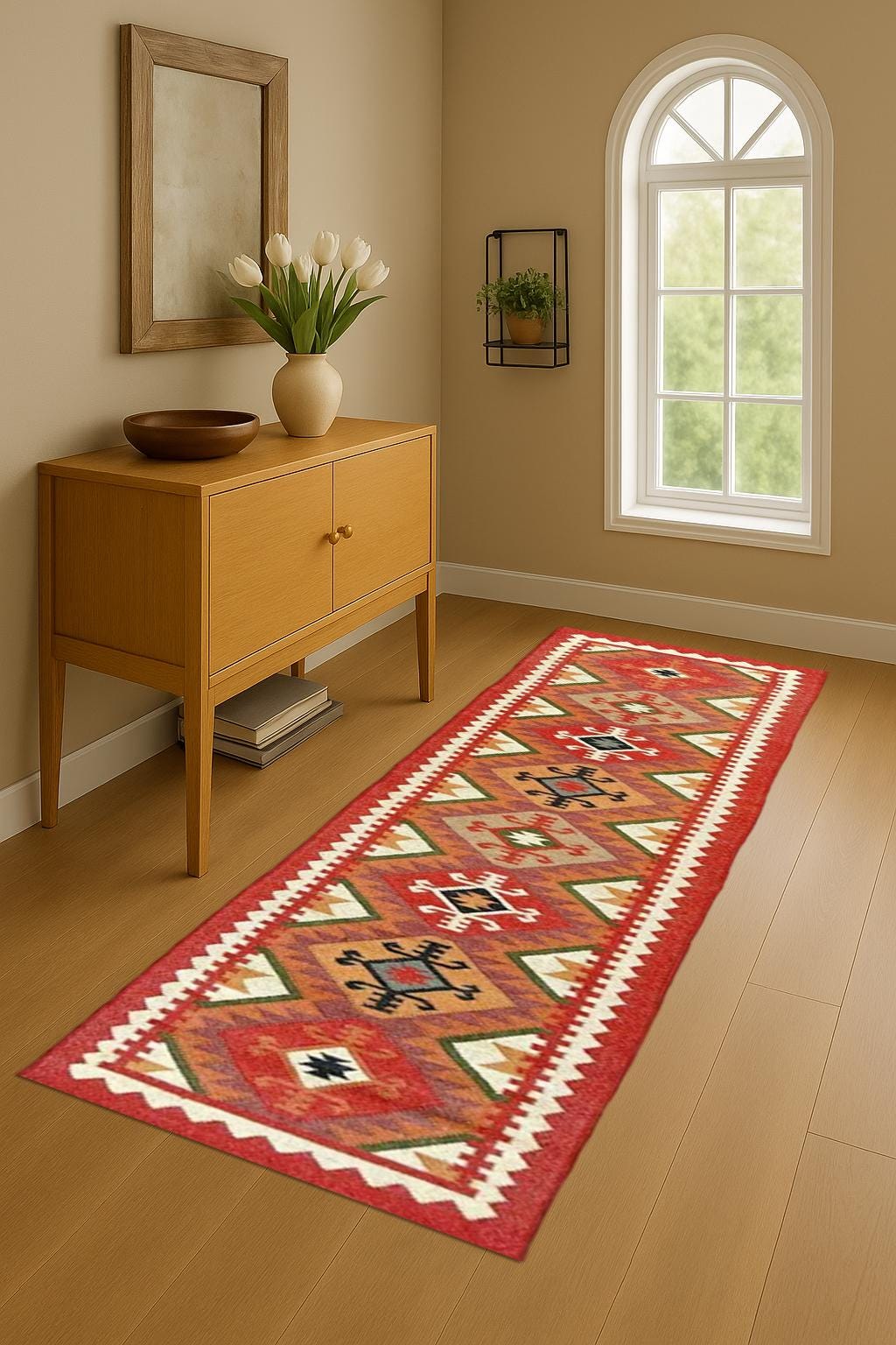 Handmade Wool Jute Kilim Runner Rug for Living Room | Boho Flat weave Dhurrie Carpet | Artisan Wool-Jute Kilim Runner | Handmade Boho Rug